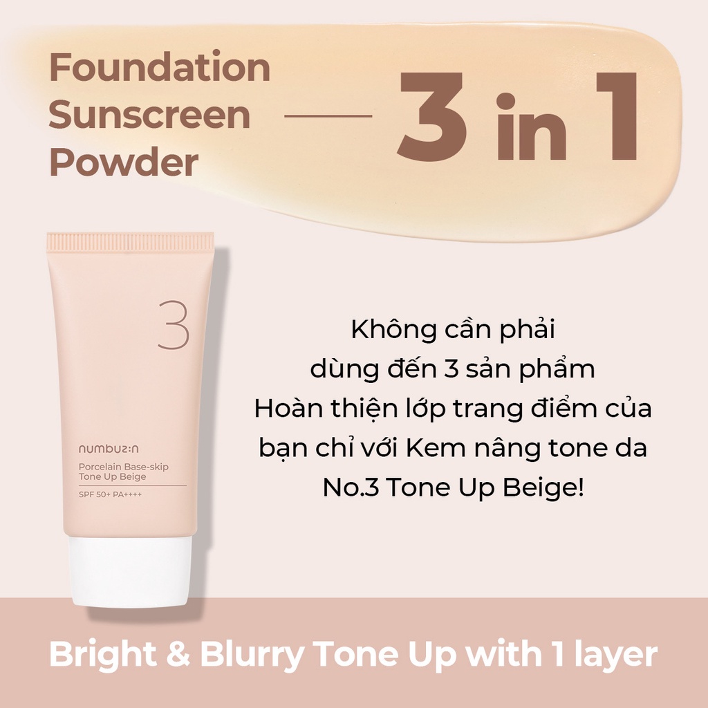 Kem chống nắng NUMBUZIN No.3 nâng tông da 50ml CHÍNH HÃNG
